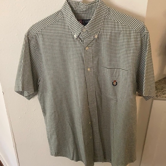 Green & white checkered short sleeve button down - Picture 1 of 1
